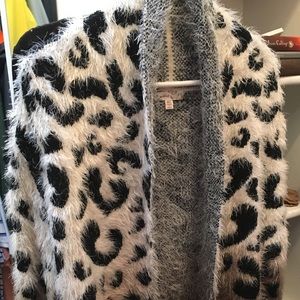 Long Leopard Shaggy Cardigan Sweater